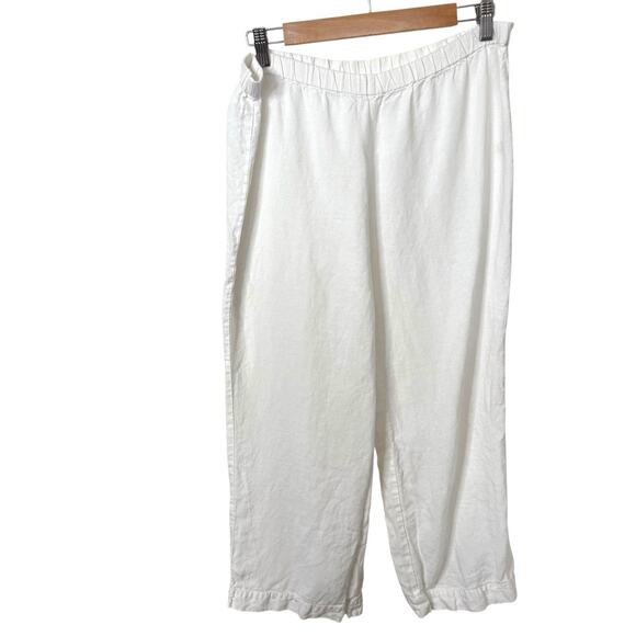 Soft Surroundings Linen White Elastic Waist Wide Leg Pull On Pants Small Petite - Picture 1 of 7